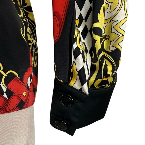 Vintage Escada Baroque Belt Print Mock Neck Silk Charmeuse Blouse Medium/Large - Picture 8 of 11